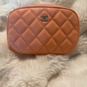 Chanel Quilted Orange cosmetic pouch in Cavier